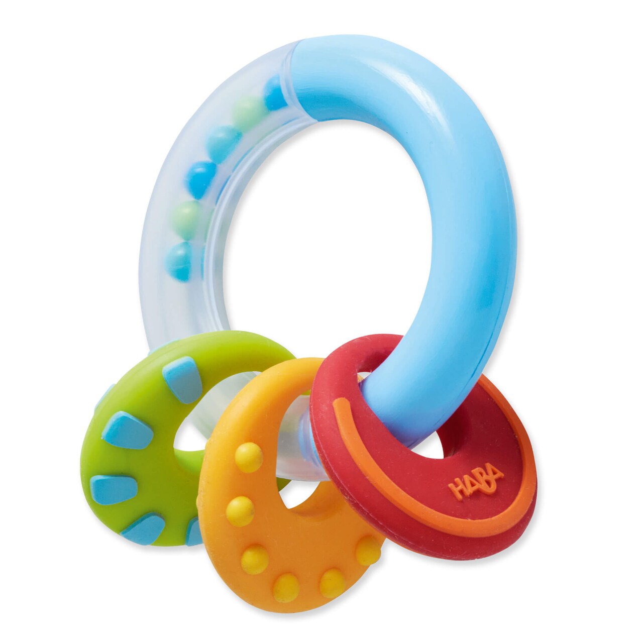 HABA Color Burst Silicone Teethers for Babies 6-18 Months - Rattle & Grasping Toy for Safe Sensory Development - Dishwasher Safe Baby Essentials